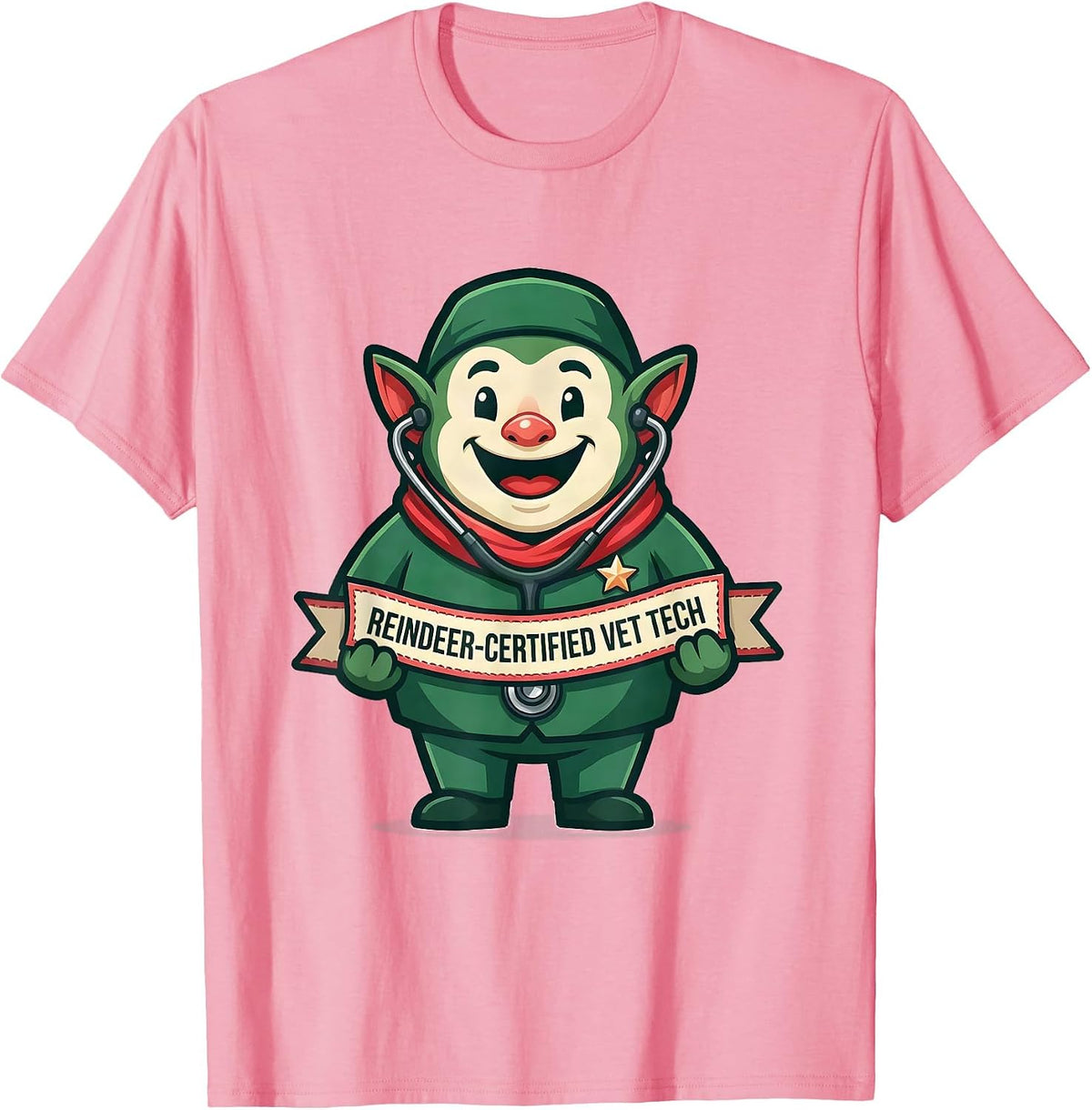 Men's Reindeer-Certified Vet Tech Funny Veterinary Tech Christmas T-Shirt - Pink