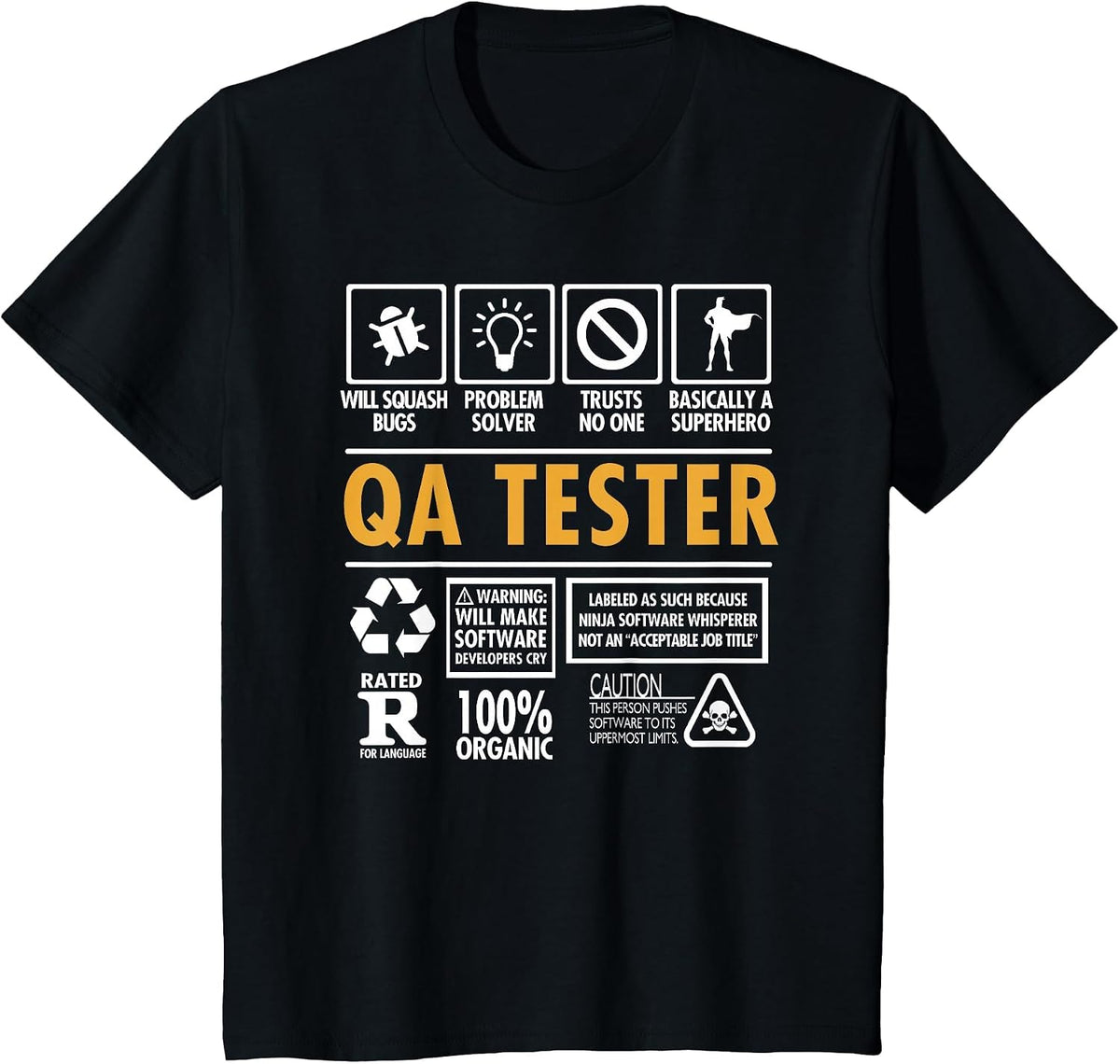 QA Tester Quality Assurance Tester or Analyst Funny T-Shirt - Black