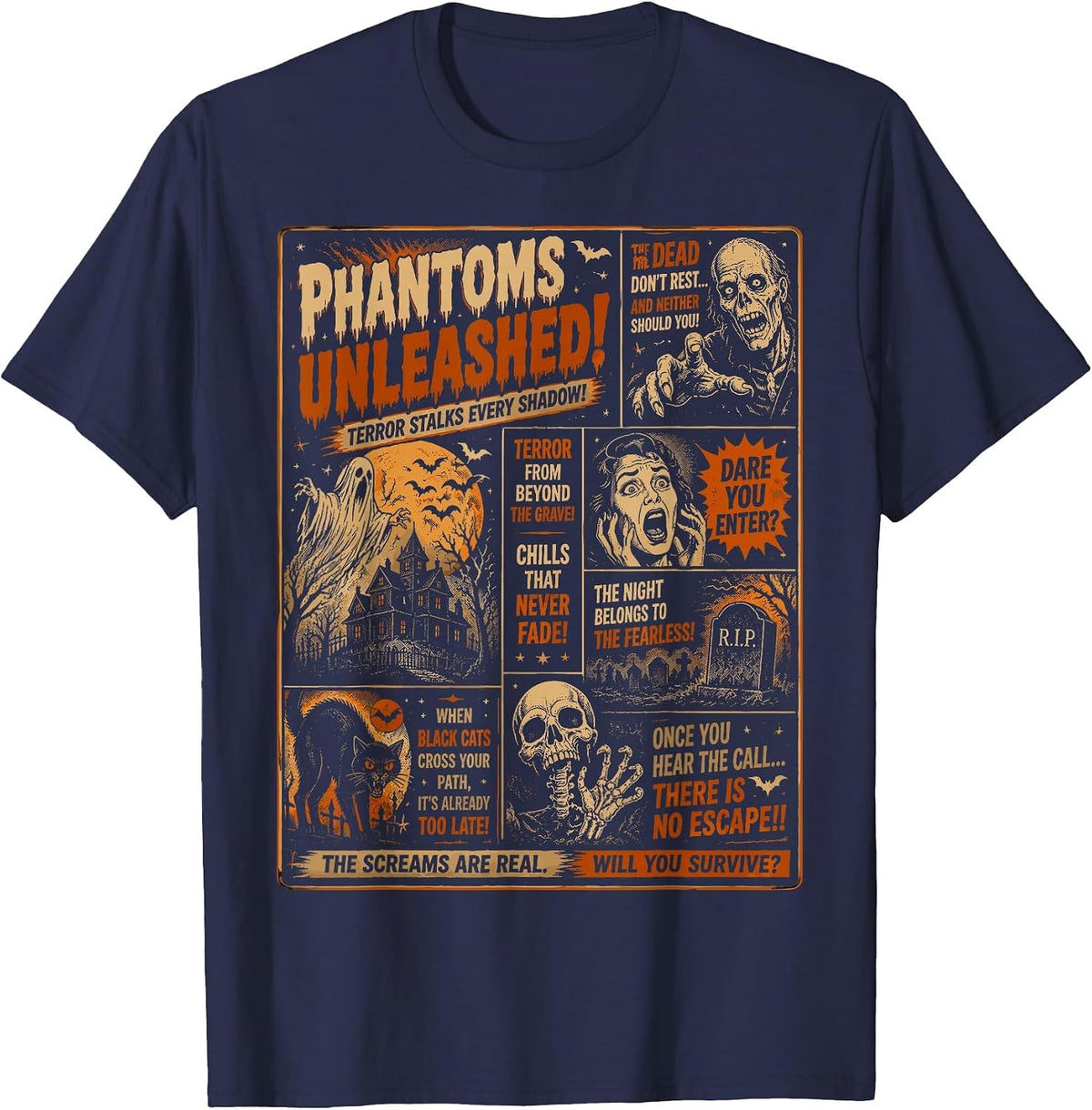 Halloween Vintage Horrorfest Poster Party Halloween T-Shirt - Navy Blue