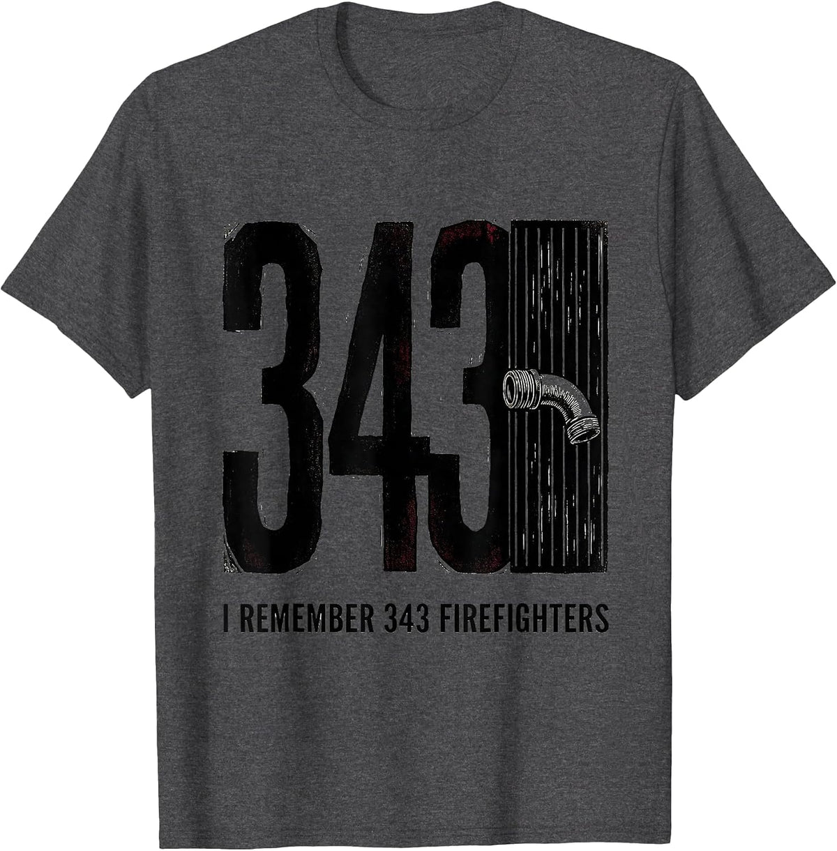 I Remember 343 Firefighters Linocut Firefighter Tribute T-Shirt - Dark Heather Grey