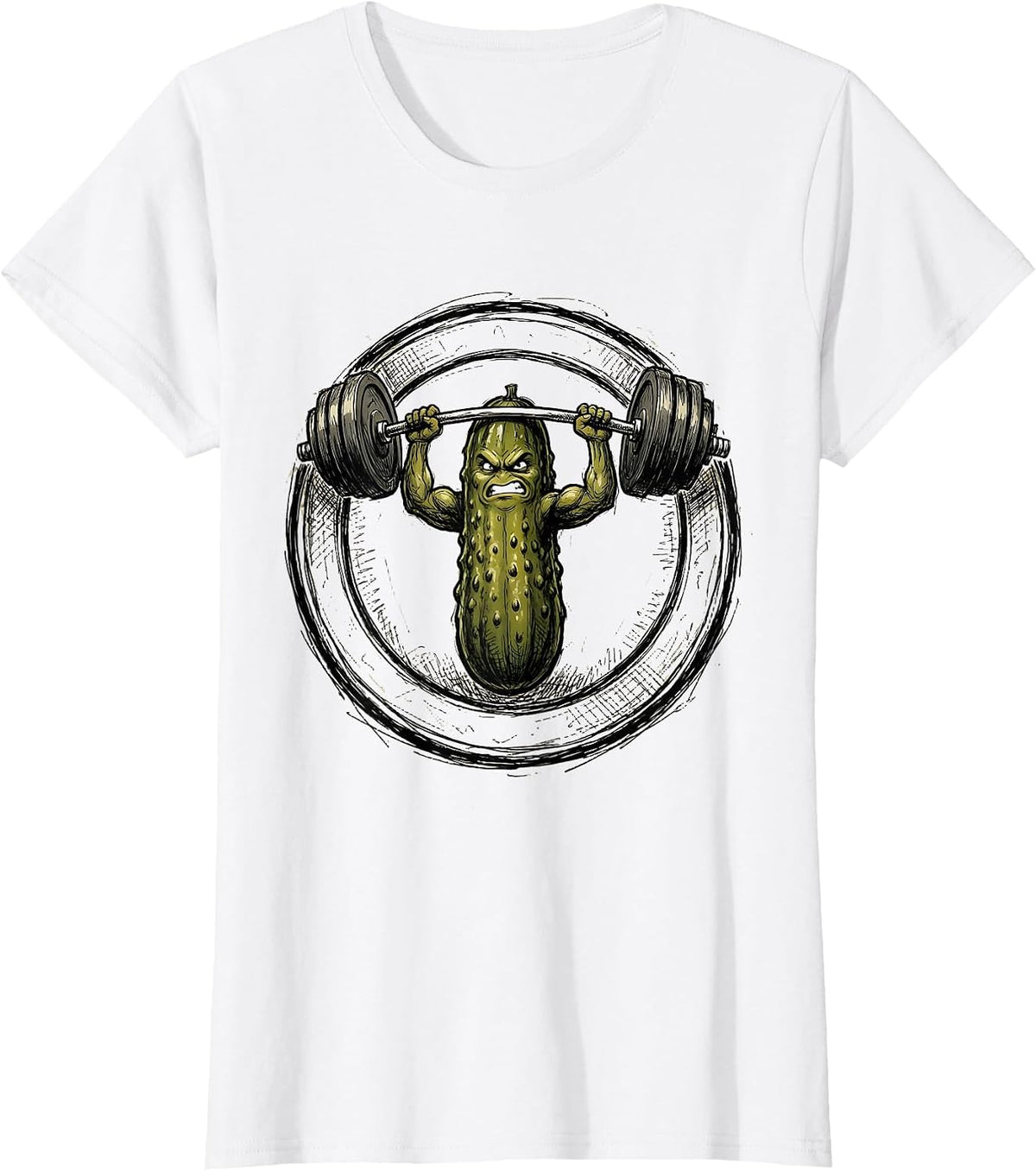 Women's Pickle Powerlifter Funny Weightlifting Graphic T-Shirt - White