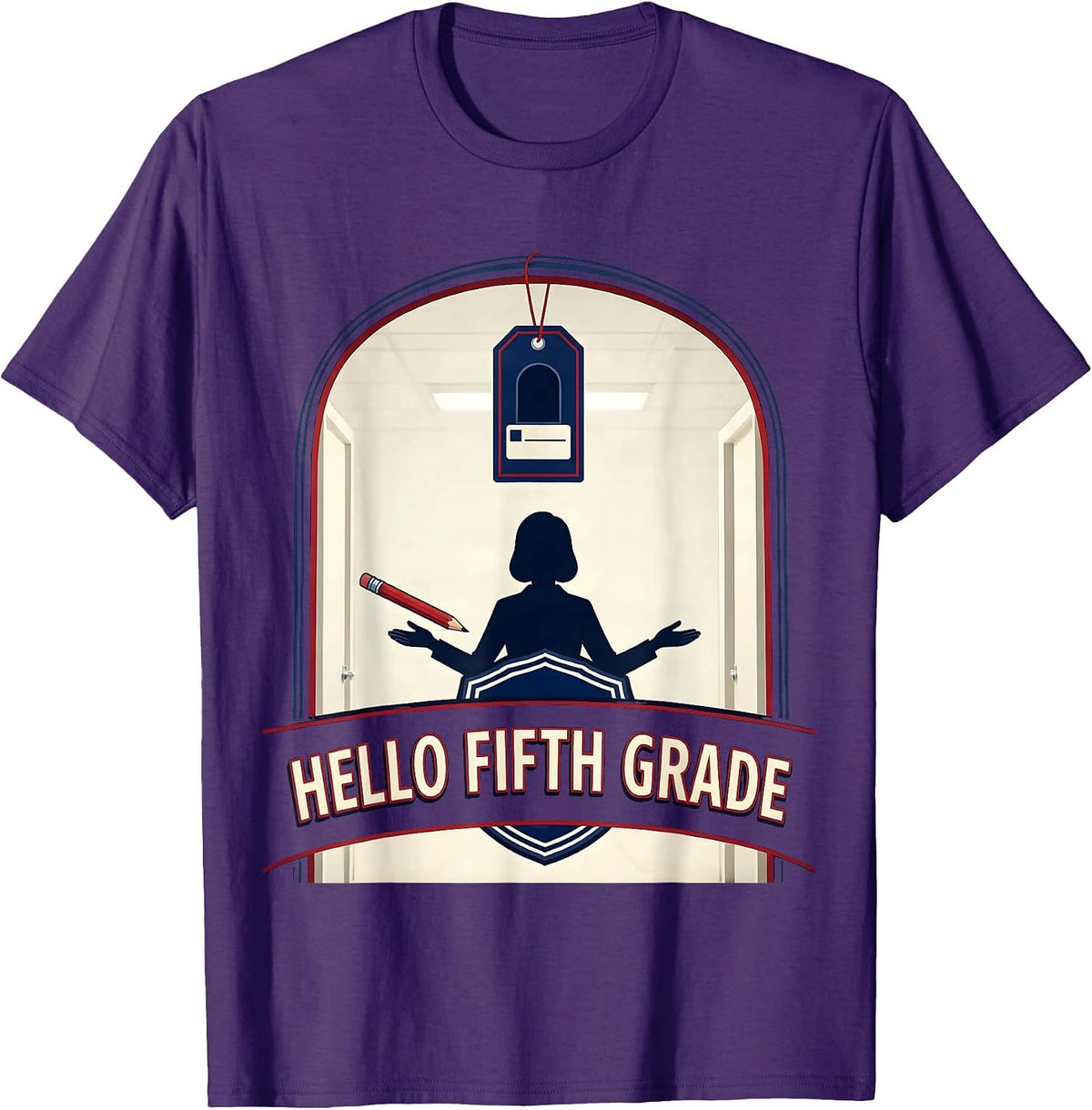 Hello Fifth Grade Playful First Day of School Girl Emblem T-Shirt - Purple