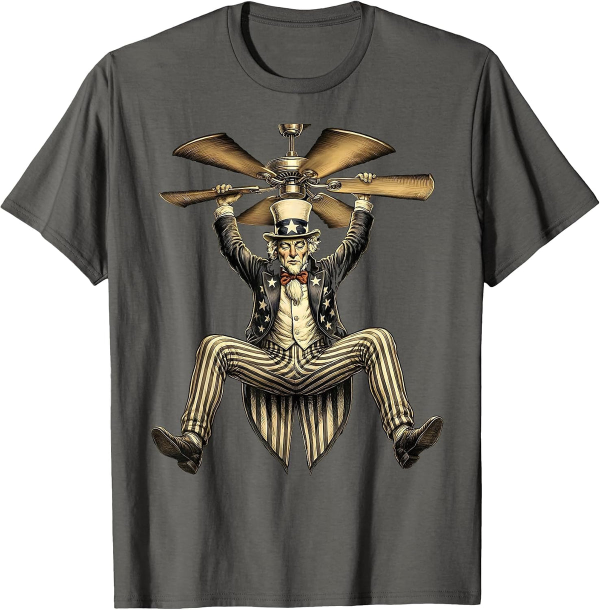 Men's Funny Sloth Hanging From Office Ceiling Fan T-Shirt - Asphalt Grey
