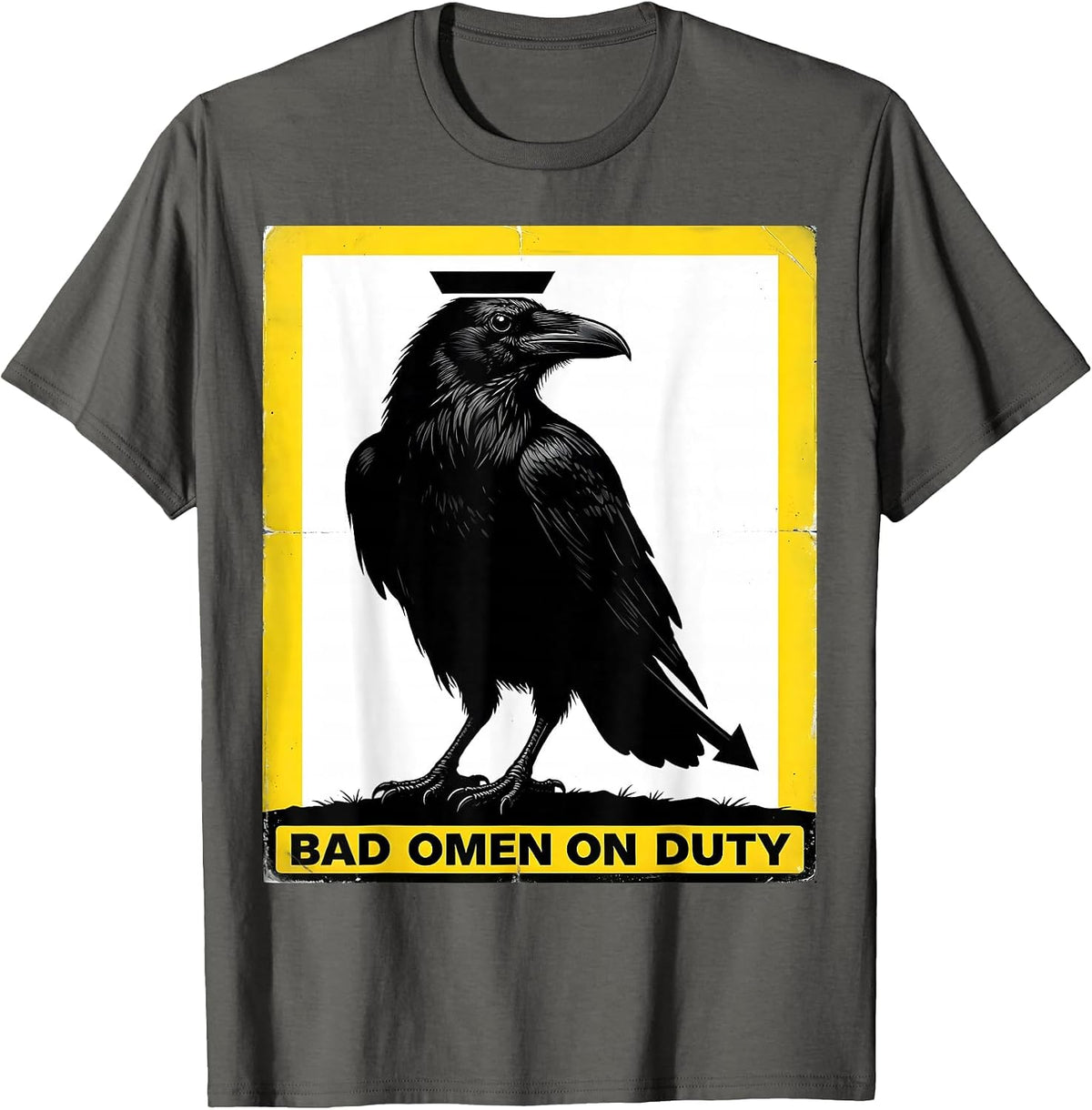Bad Omen On Duty Gothic Crow Raven Bird Humor T-Shirt - Asphalt Grey
