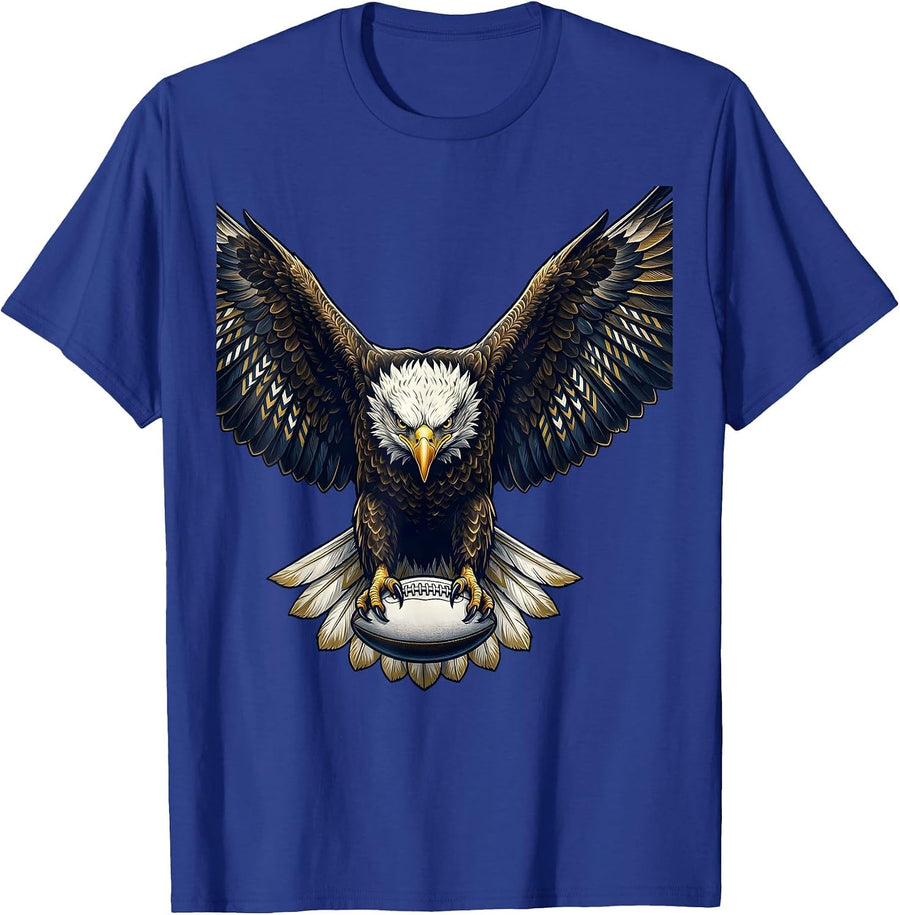 Eagle Swooping Rugby Ball Graphic Design T-Shirt - Royal Blue