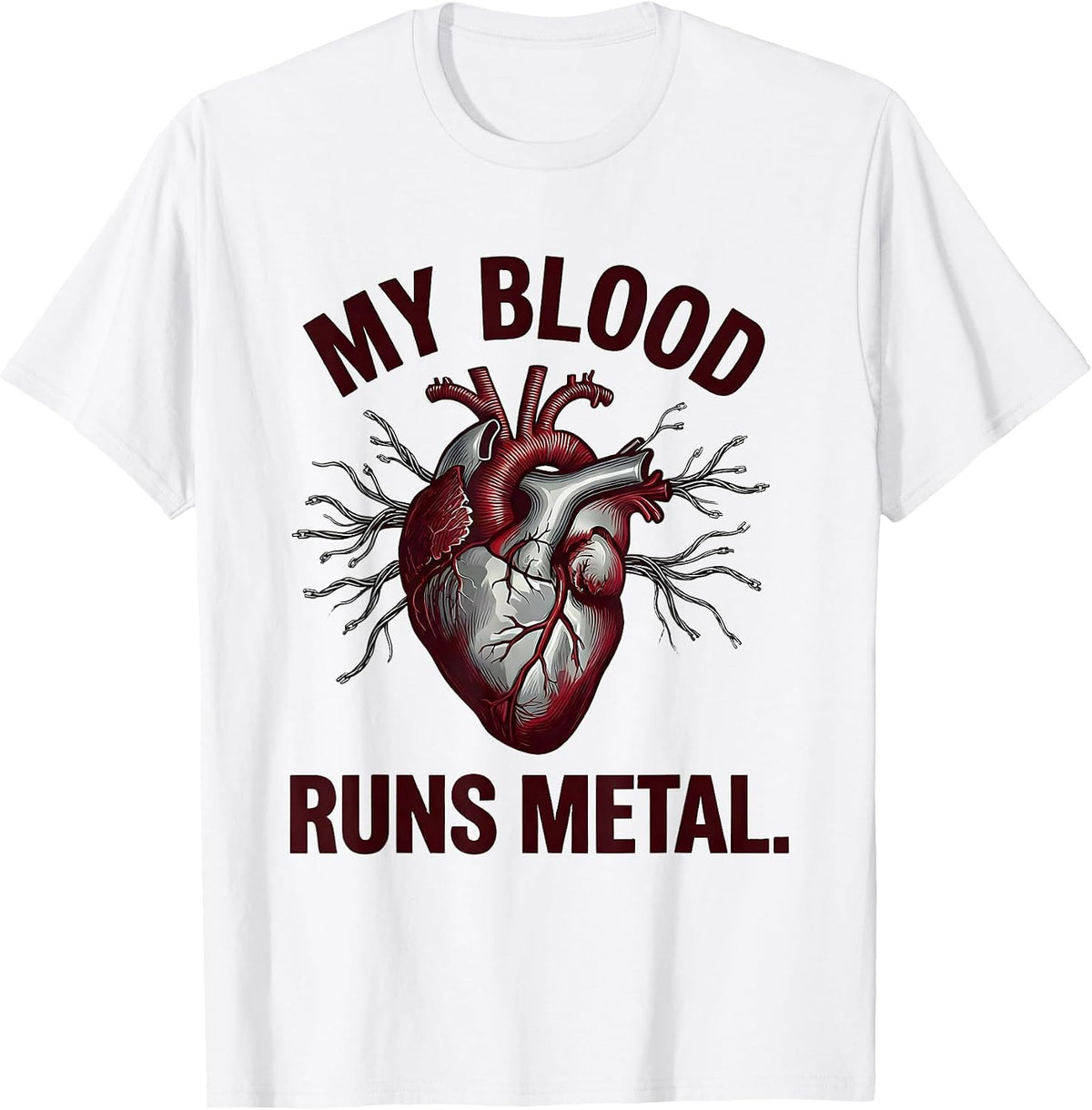 Men's My Blood Runs Metal Hardcore Music Fan Design T-Shirt - White