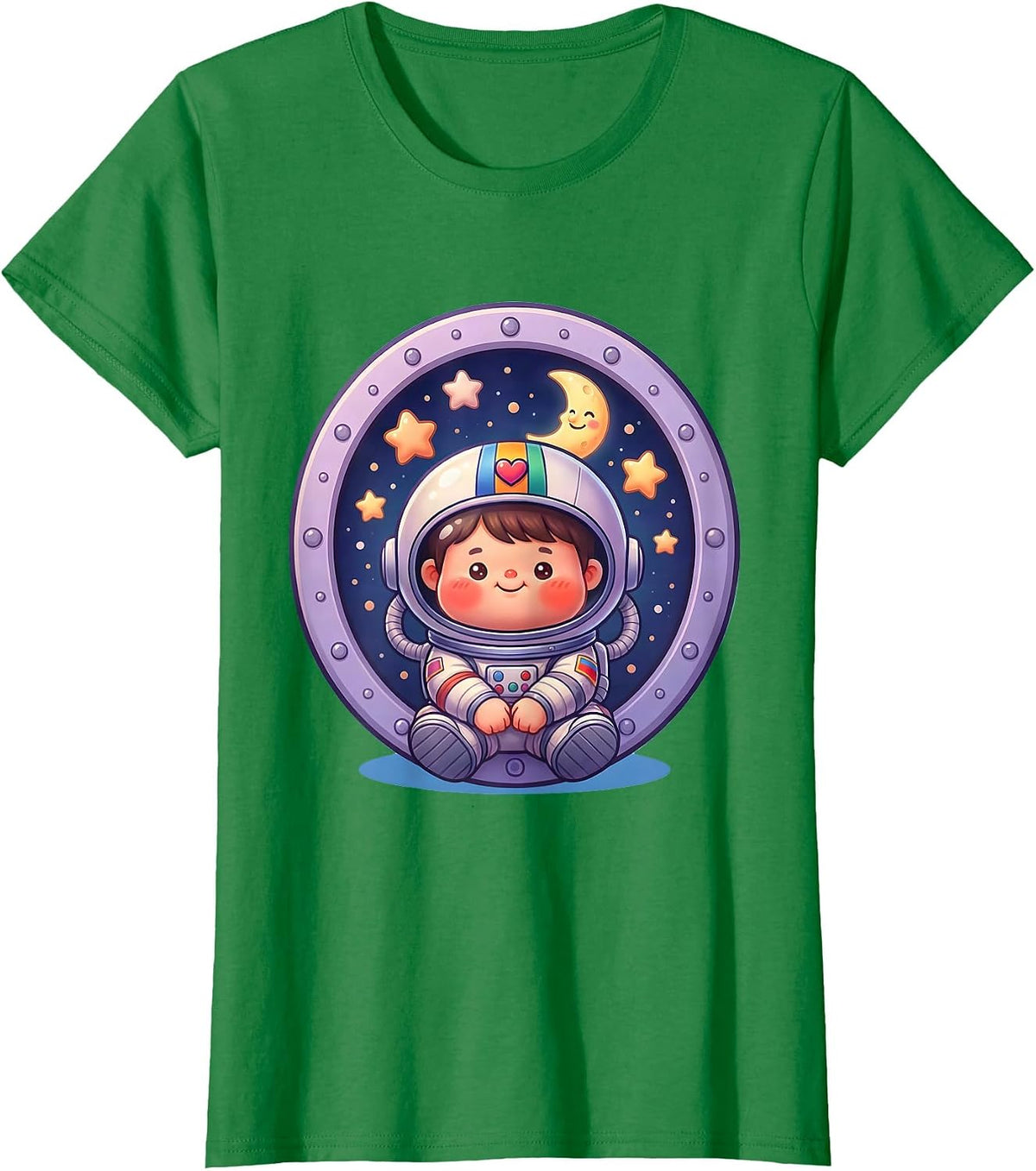 Women's Down Syndrome Awareness Child Astronaut Stars T-Shirt - Kelly Green