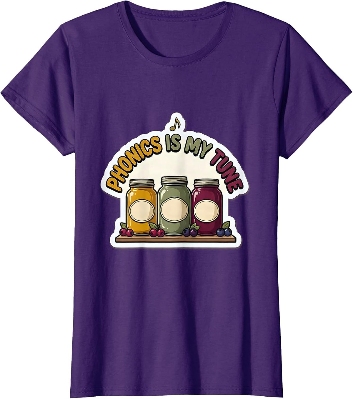 Women's Phonics Is My Tune Funny Reading Teacher Literacy Humor T-Shirt - Purple