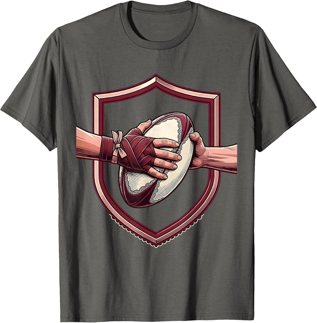 Rugby Ball Steal Fierce Player Graphic Tee T-Shirt - Asphalt Grey