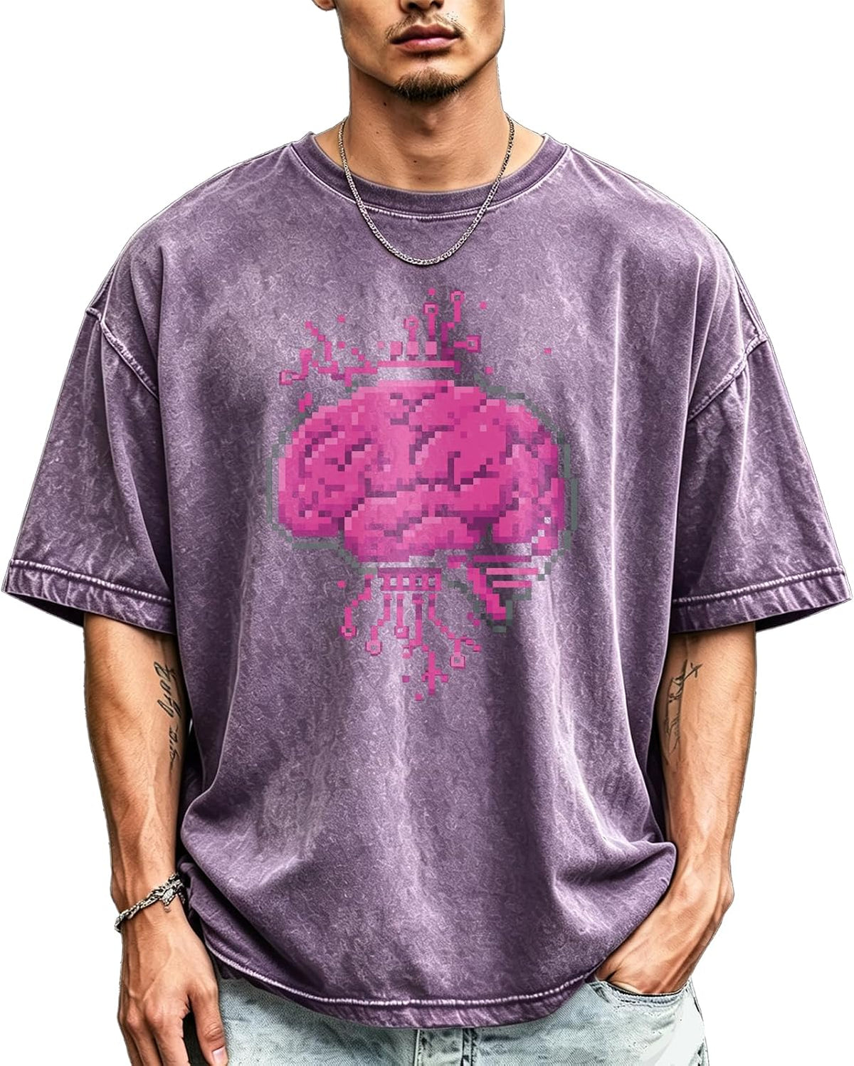 Cotton Crew Neck Summer Casual T-Shirt | Vintage Washed Men's Trendy Distressed Graphic Tee - Anatomy Brain