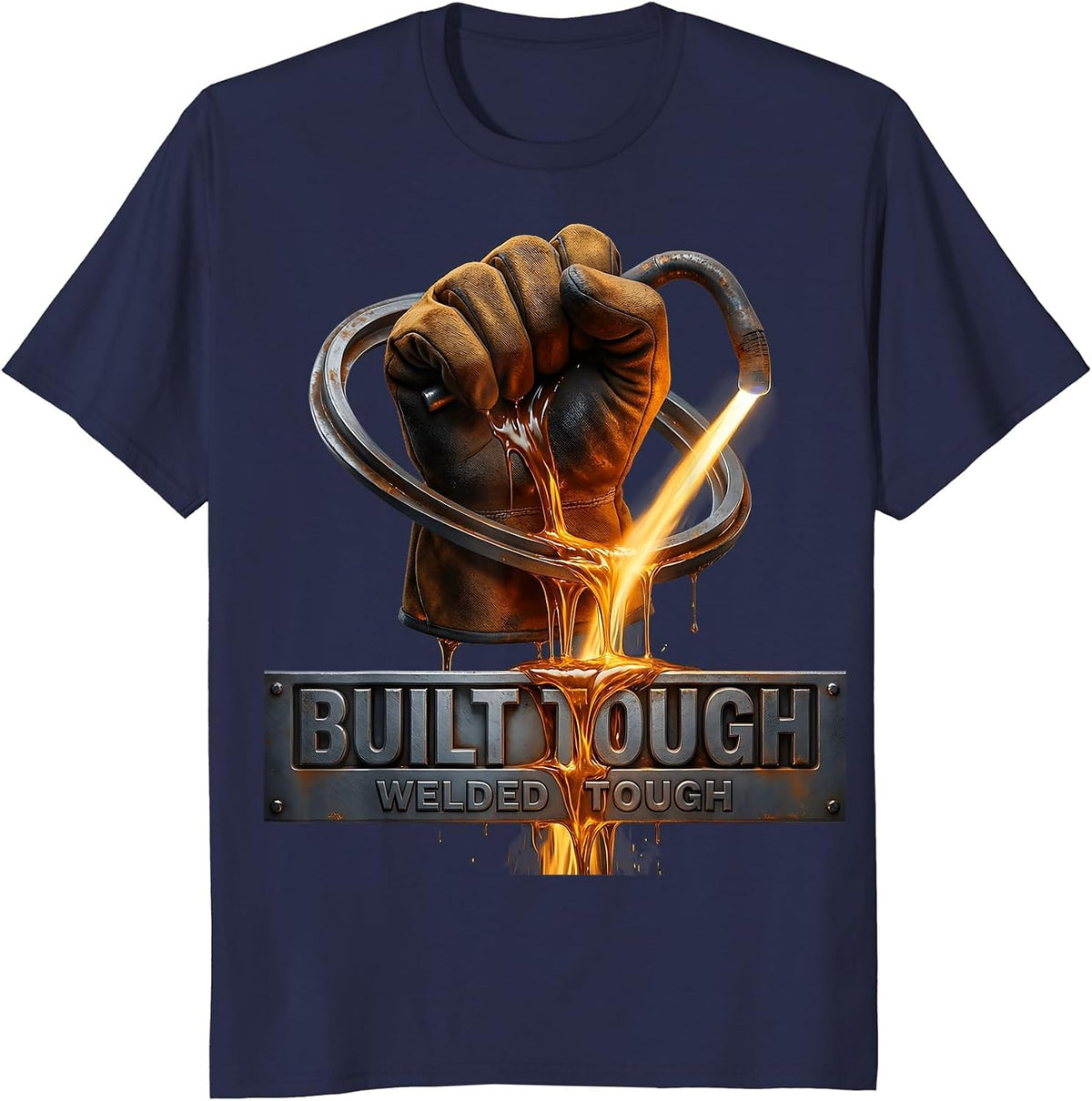 Built Tough Welded Tough Welder Pride Design T-Shirt - Navy Blue