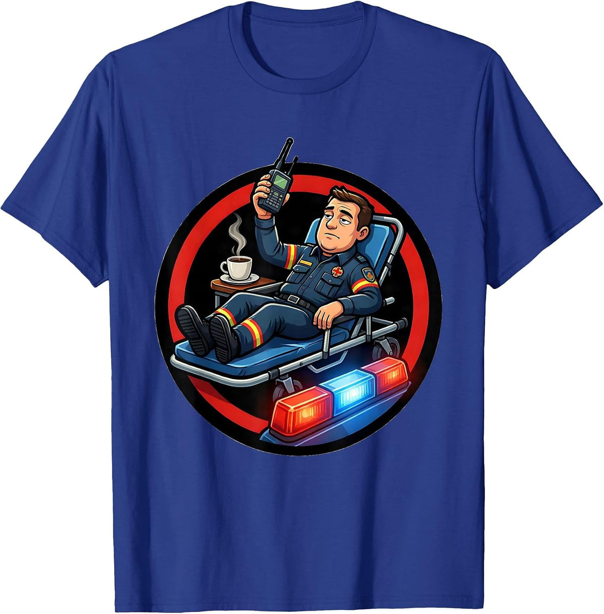 Paramedic Badge Calm Cartoon EMS Crew Off Duty Humor T-Shirt - Royal Blue