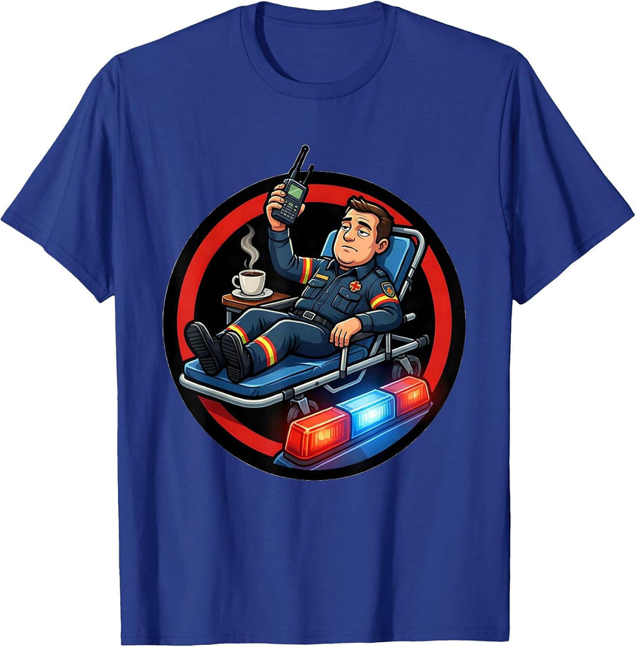 Paramedic Badge Calm Cartoon EMS Crew Off Duty Humor T-Shirt - Royal Blue