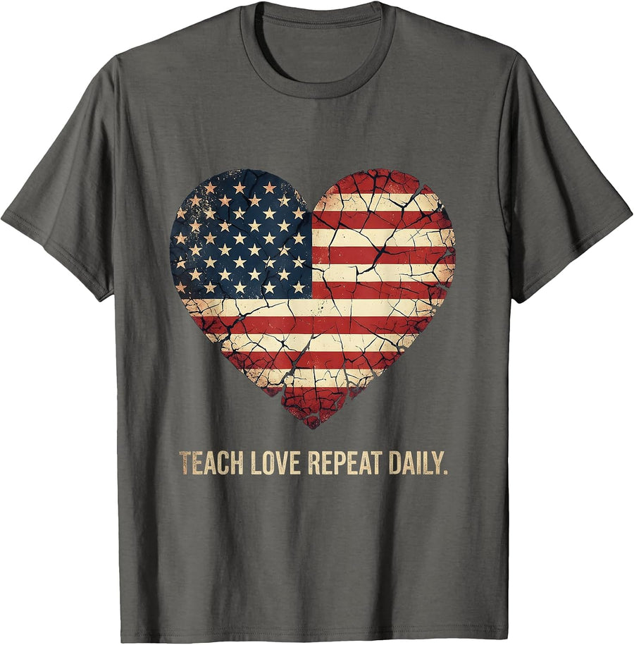 Teach Love Repeat Daily 5th Grade Teacher Design T-Shirt - Asphalt Grey
