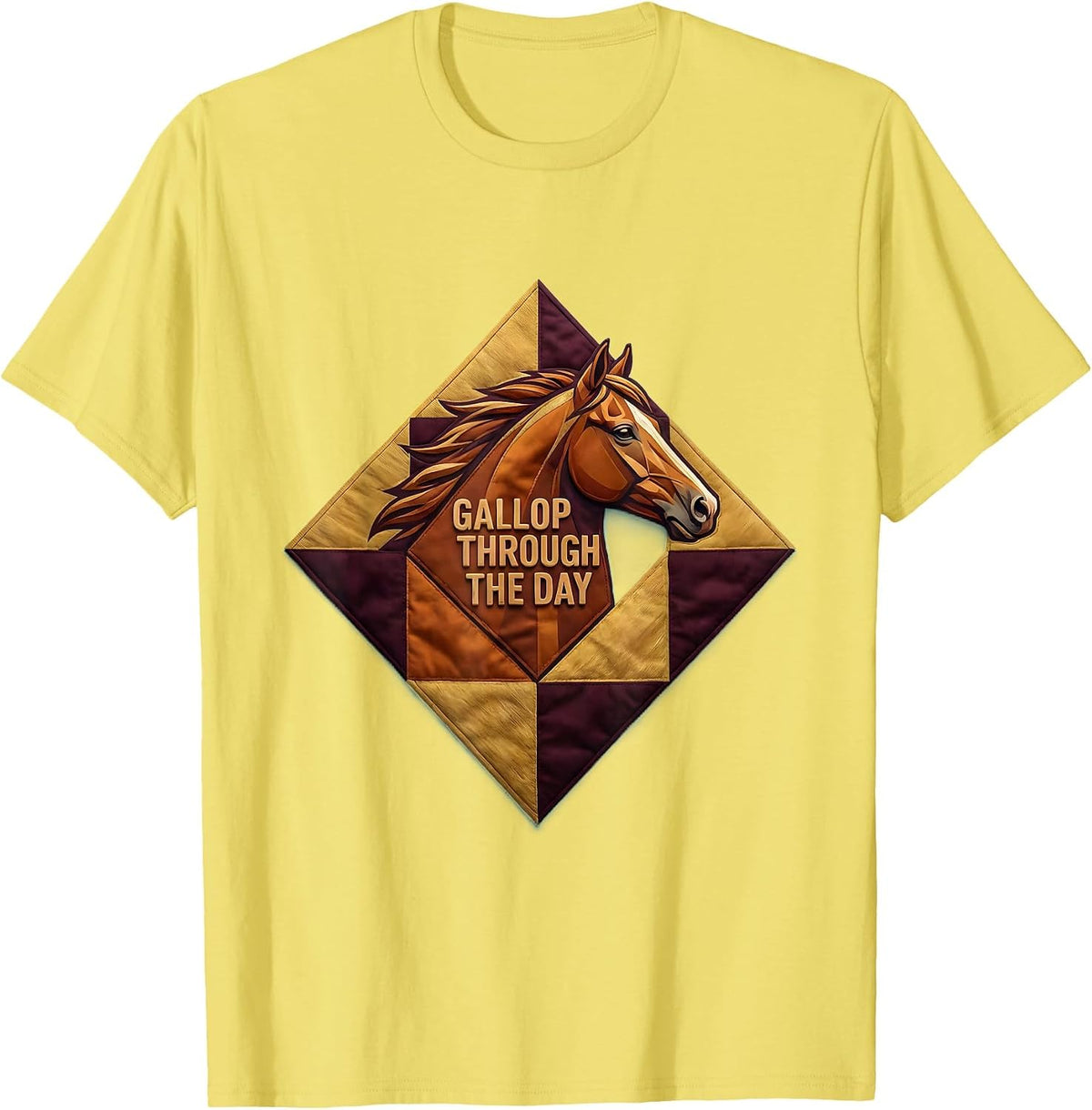 Men's Gallop Through the Day Horse Lover Design T-Shirt - Lemon Yellow
