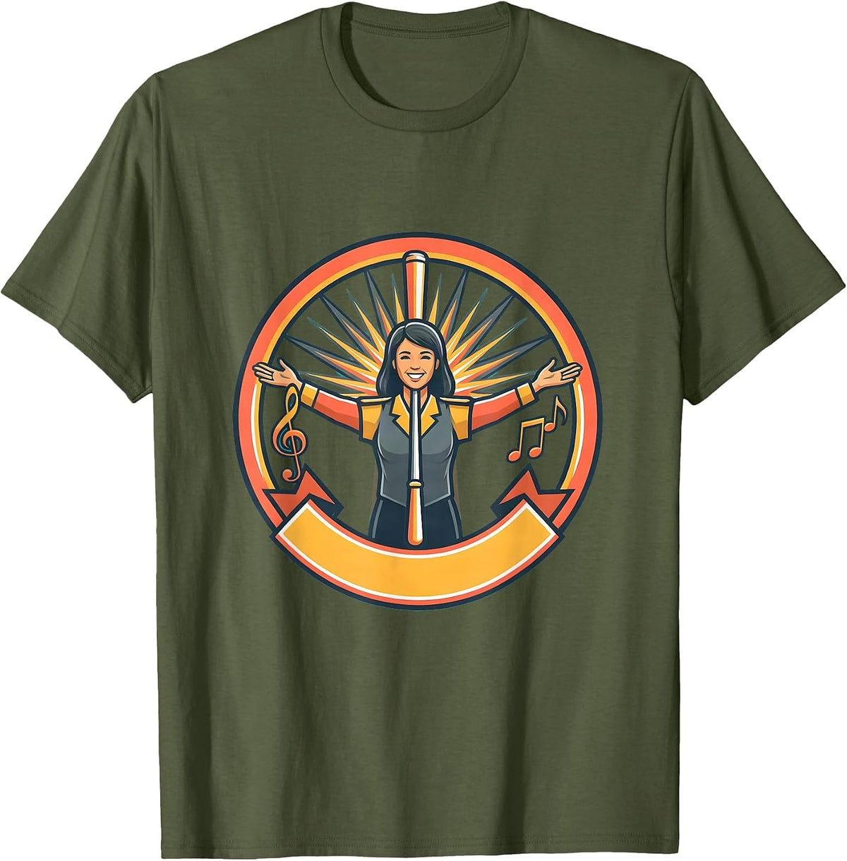 Band Mom Drum Major Baton Graphic T-Shirt - Olive Green