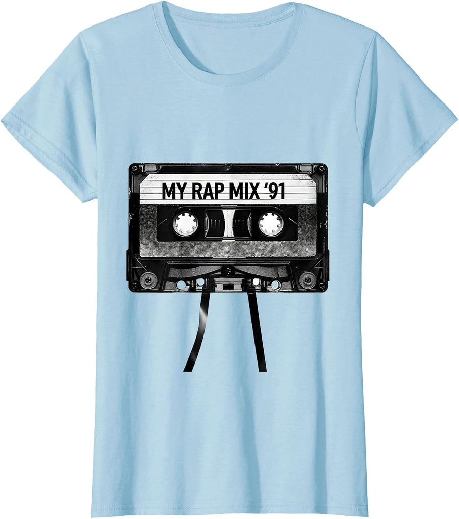 Women's My Rap Mix '91 Retro Cassette Hip Hop Nostalgia Mixtape T-Shirt - Baby Blue
