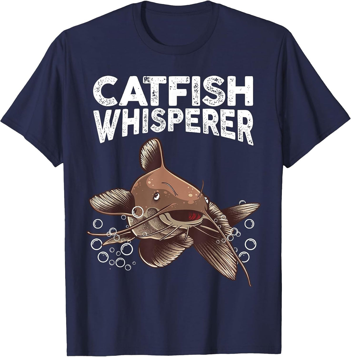 Funny Catfishing Design Men Women Catfish Hunter Whisperer T-Shirt - Navy Blue
