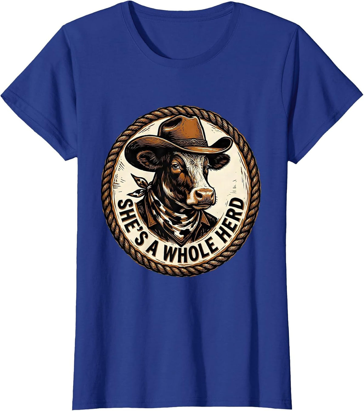 Women's She's a Whole Herd Cow Lover Design T-Shirt - Royal Blue