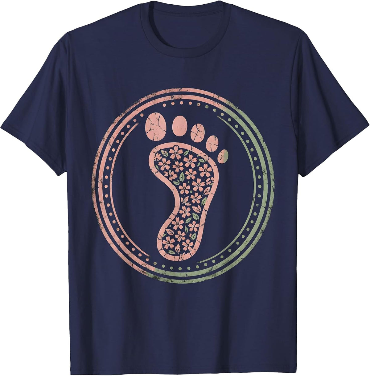 Horse Hoof Print Floral Wildflower Design T-Shirt - Navy Blue