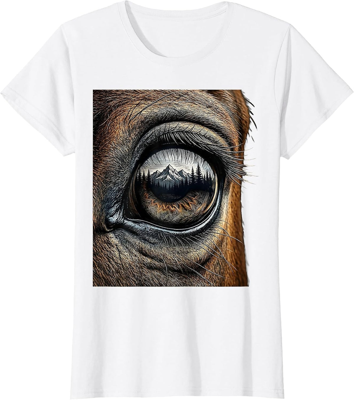 Horse Eye Mountain Reflection Equestrian Design T-Shirt - White