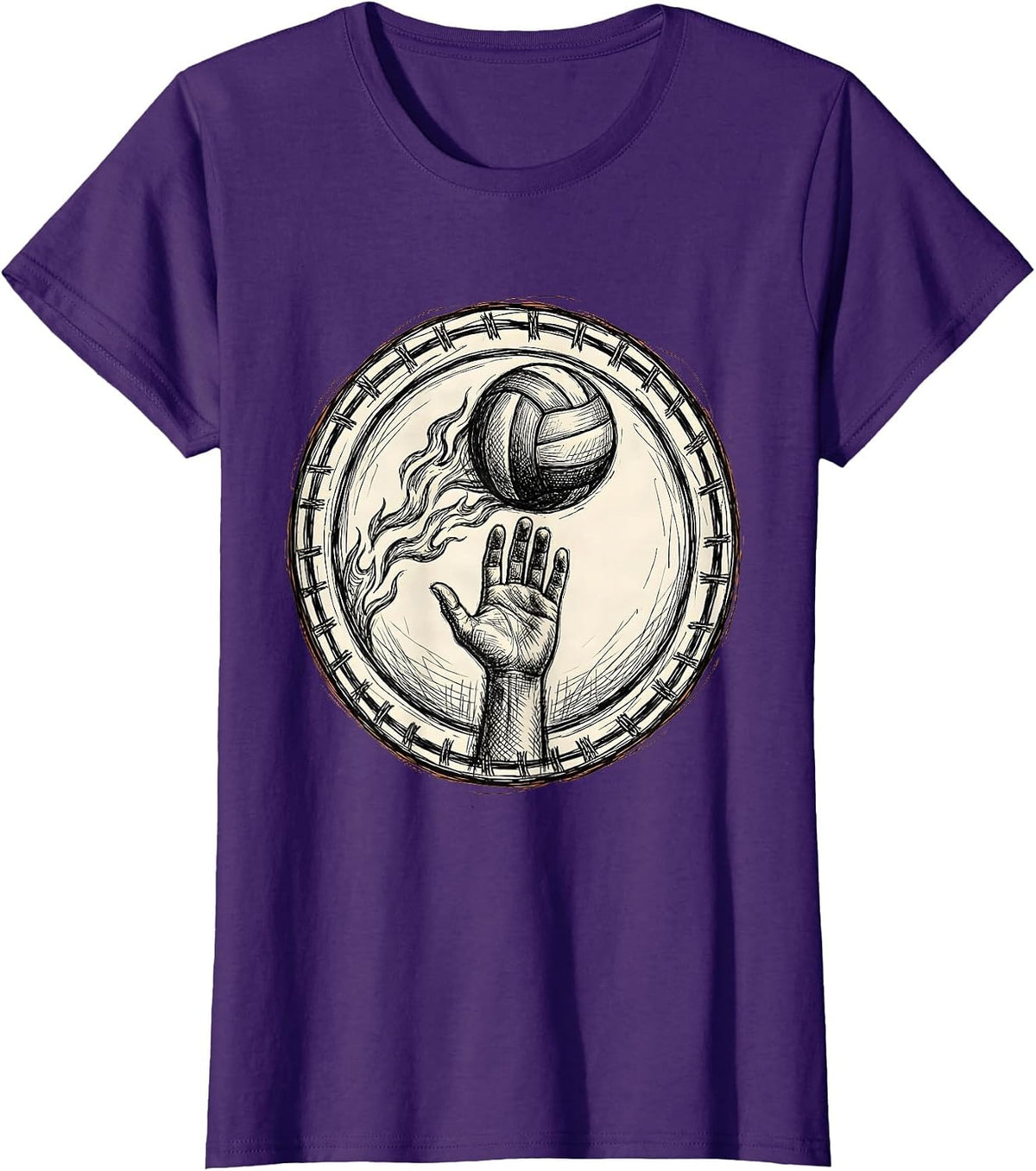 Women's Volleyball Mom Flaming Serve Graphic Design T-Shirt - Purple