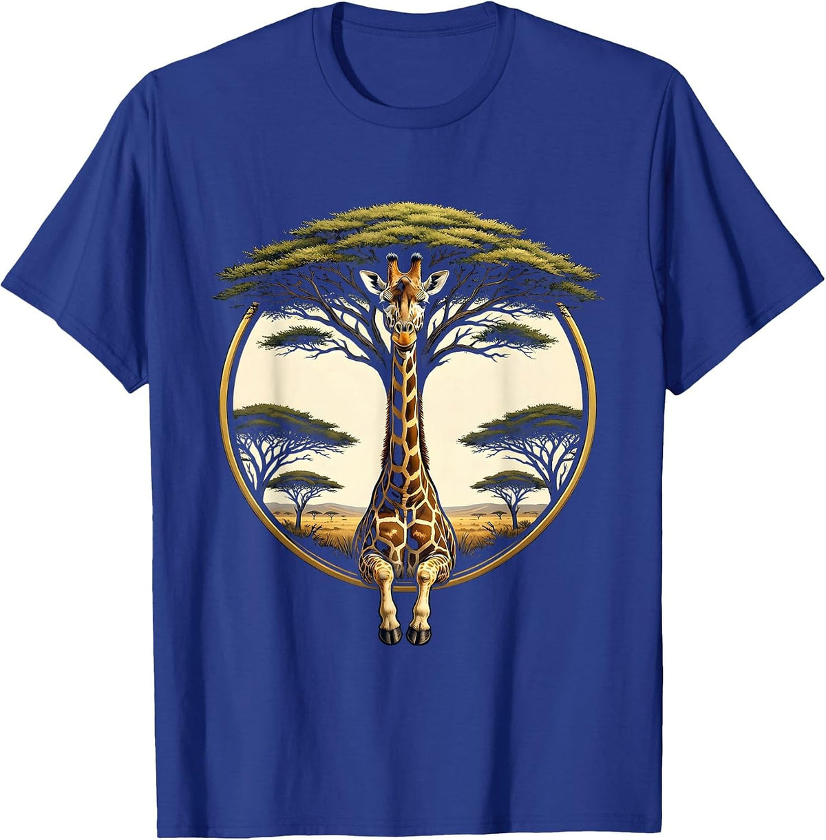 Safari Giraffe Acacia Tree Nature Illustration T-Shirt - Royal Blue