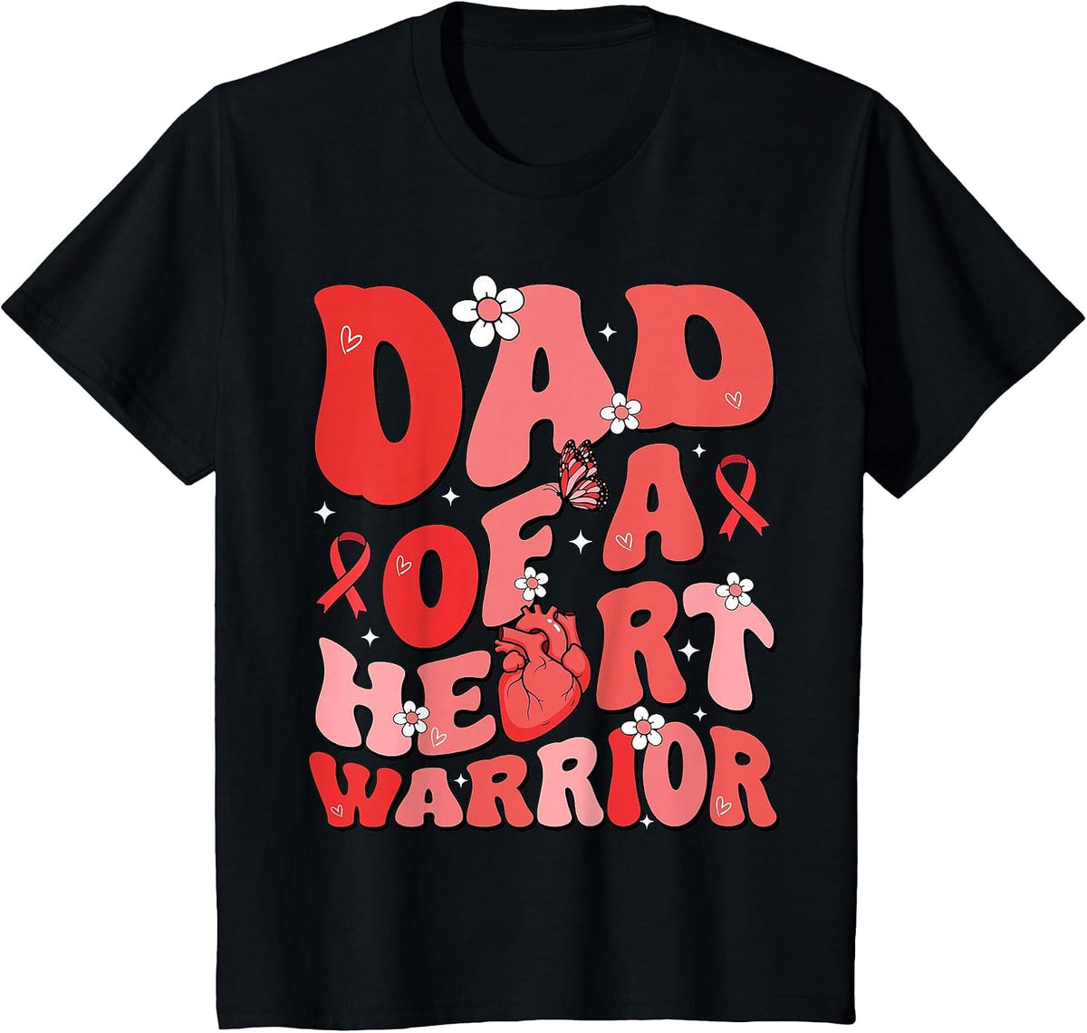 Dad of a Heart Warrior Father Heart Disease Awareness CHD T-Shirt - Black