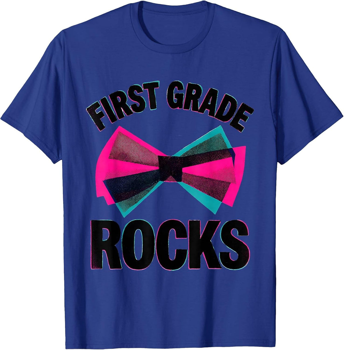 First Grade Rocks Risograph Coquette Bow Back to School T-Shirt - Royal Blue
