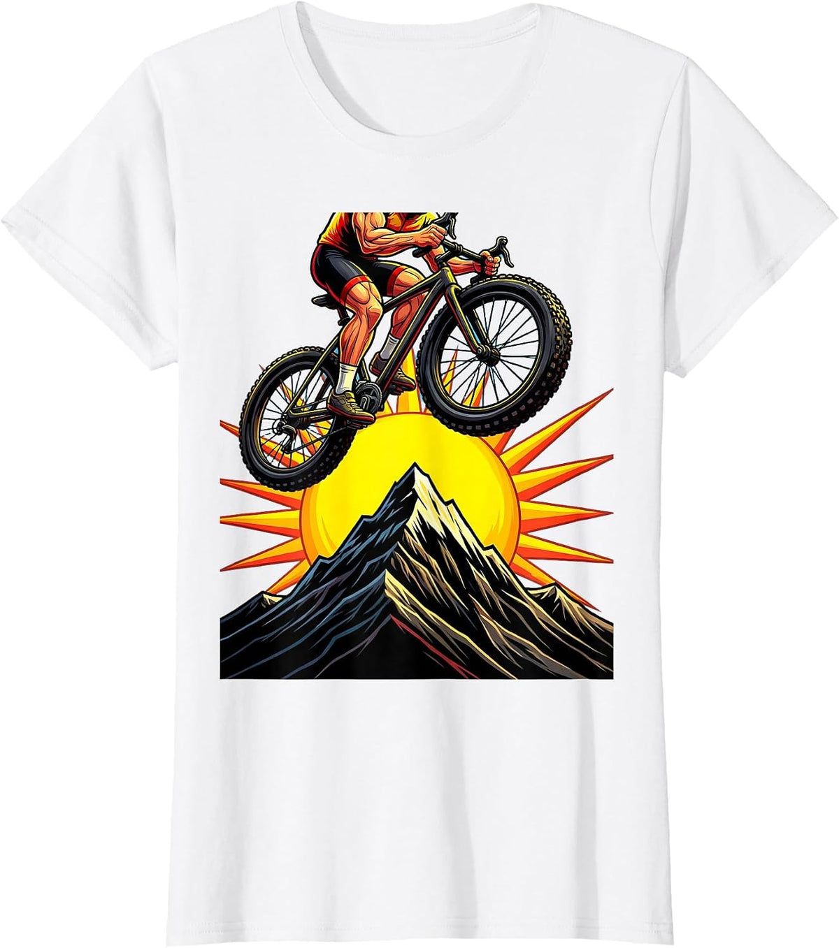 Cyclist Silhouette Mountain Peak Graphic T-Shirt - White