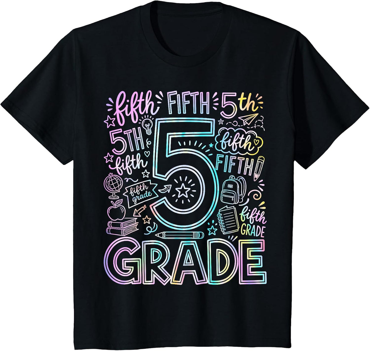 5th Grade Typography Team Fifth Grade Teacher Back to School T-Shirt - Black