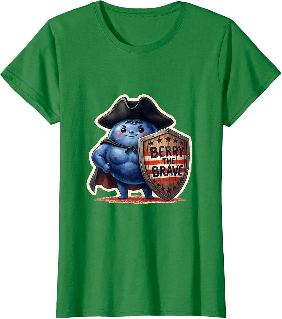 Women's Berry the Brave Red White and Blueberries Design T-Shirt - Kelly Green