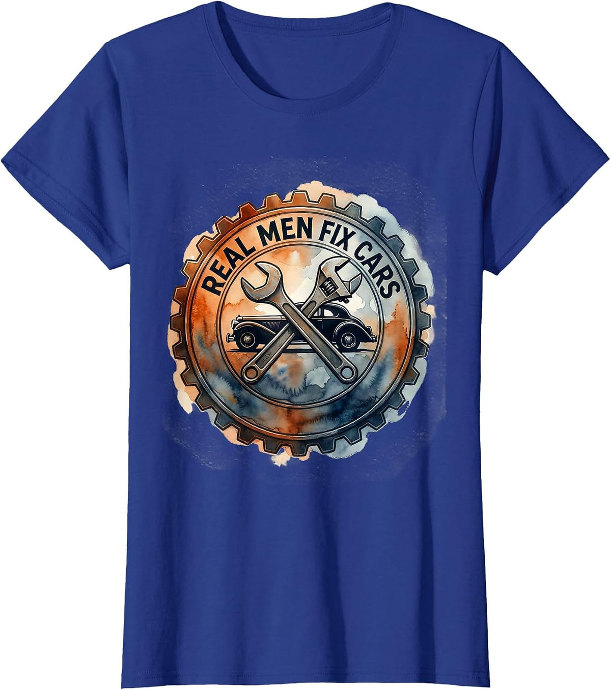 Women's Real Men Fix Cars Mechanic Pride Design T-Shirt - Royal Blue