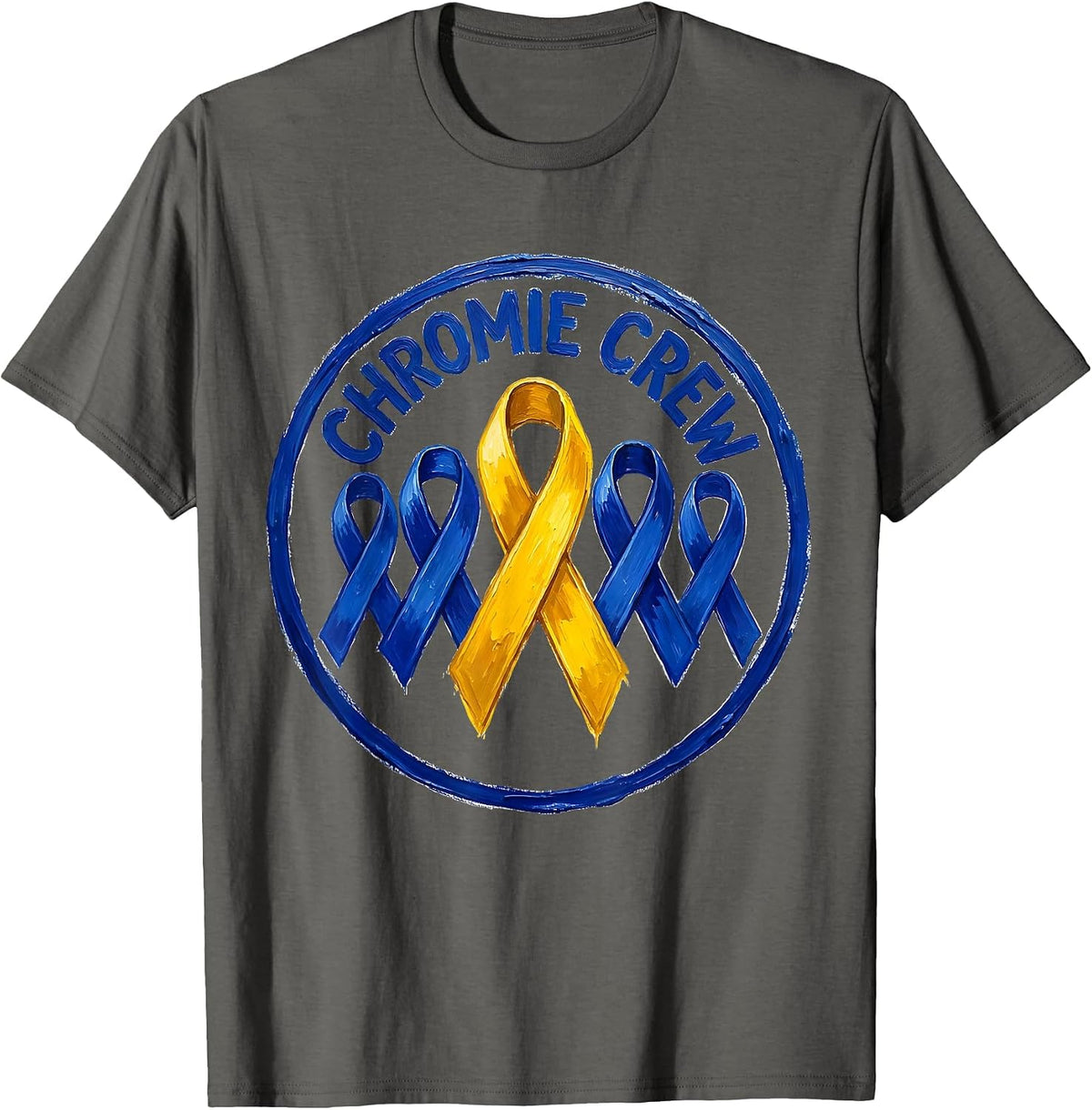 Chromie Crew Bold Hand-Painted Down Syndrome Awareness T-Shirt - Asphalt Grey