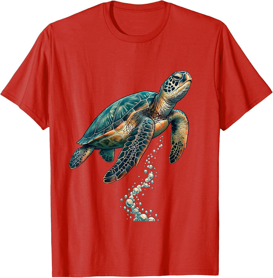 Men's Sea Turtle Calm Floating Ocean Animal Lover Gift T-Shirt - Red
