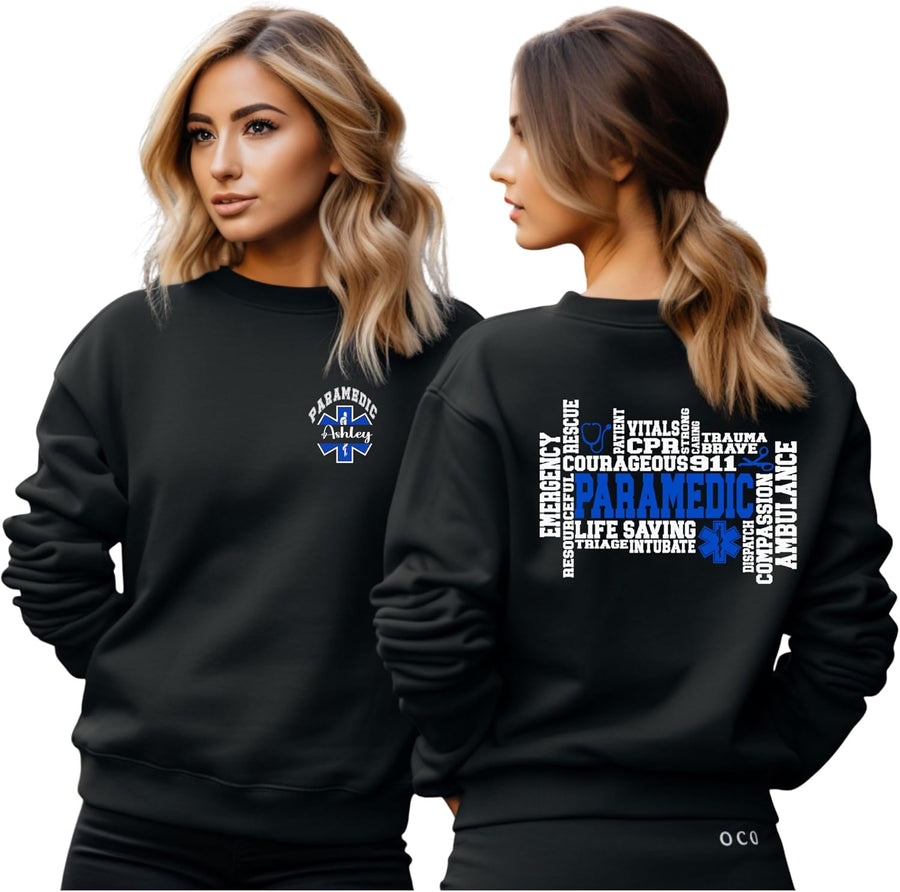 Paramedic Sweatshirt, Personalized EMS Crewneck with Name, Unisex Shirt for First Responders, Appreciation Gift for