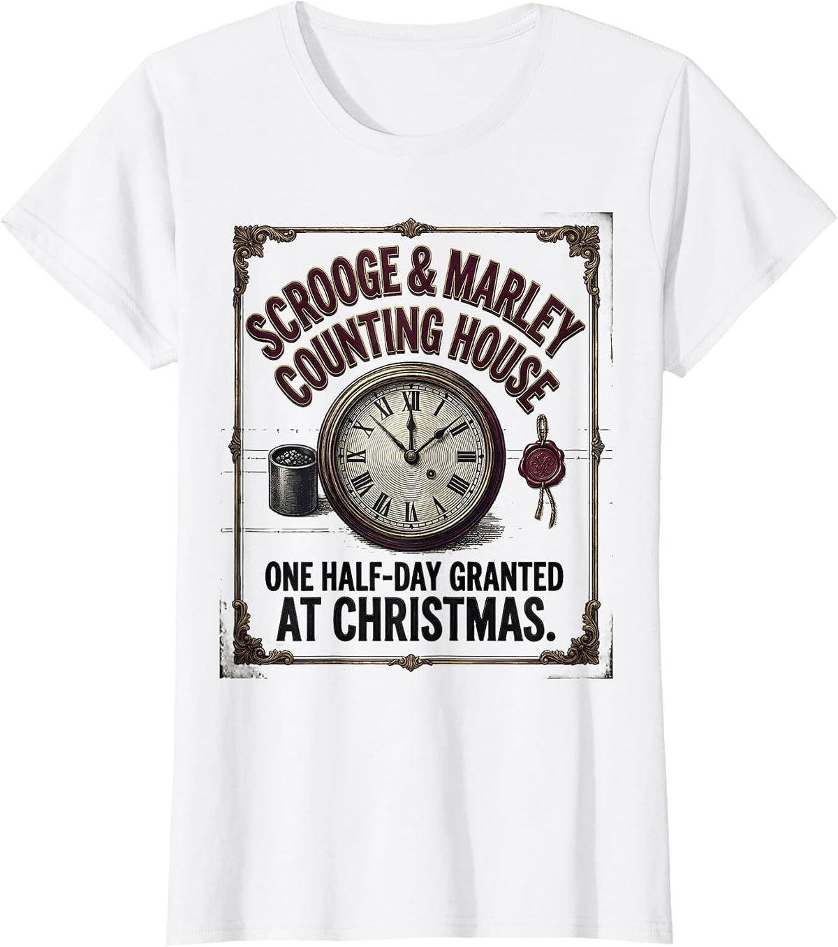 Scrooge & Marley Vintage Christmas Carol Bah Humbug T-Shirt - White