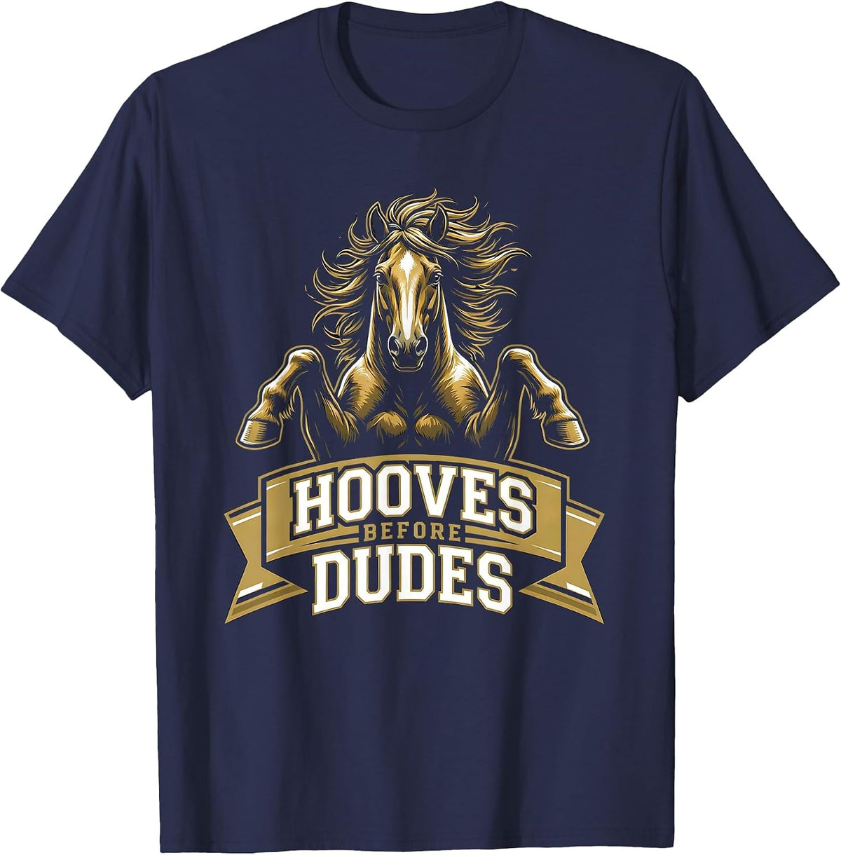 Hooves Before Dudes Equestrian Design T-Shirt - Navy Blue