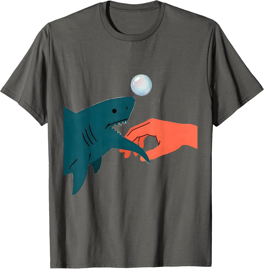 Shark Fist Bump Minimalist Ocean Wildlife Humor T-Shirt - Asphalt Grey
