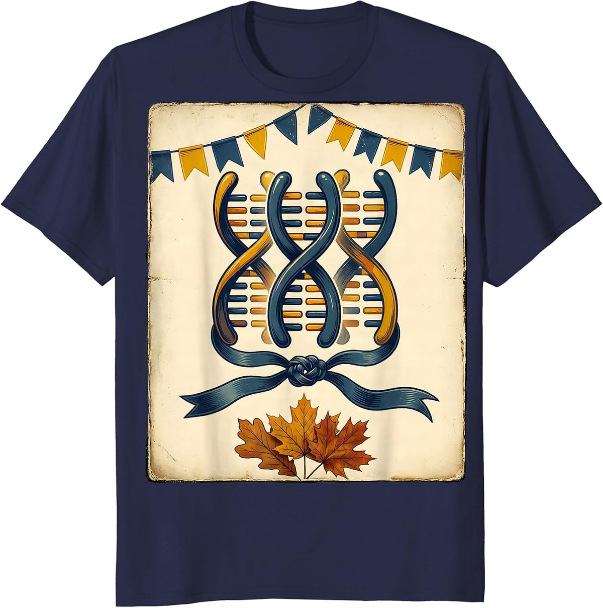 Men's Vintage Chromosome Ribbon October Down Syndrome Awareness T-Shirt - Navy Blue