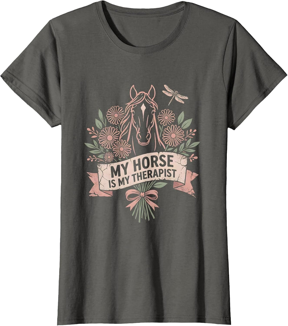 Women's My Horse Is My Therapist Equestrian Design T-Shirt - Asphalt Grey