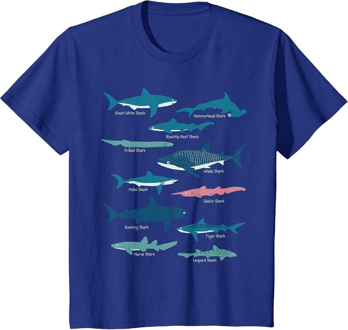 Types of Sharks Educational Collection Marine Biologists T-Shirt - Royal Blue