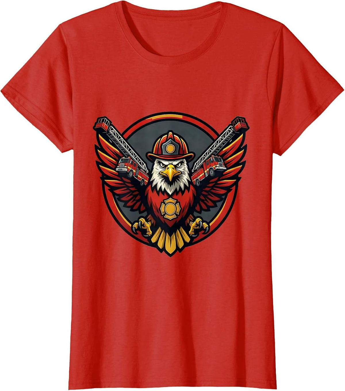 Eagle Fire Engine Wings Firefighter Graphic T-Shirt - Red
