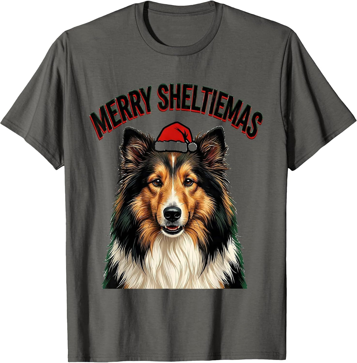 Merry Sheltiemas Funny Shetland Sheepdog Christmas Dog Breed T-Shirt - Asphalt Grey