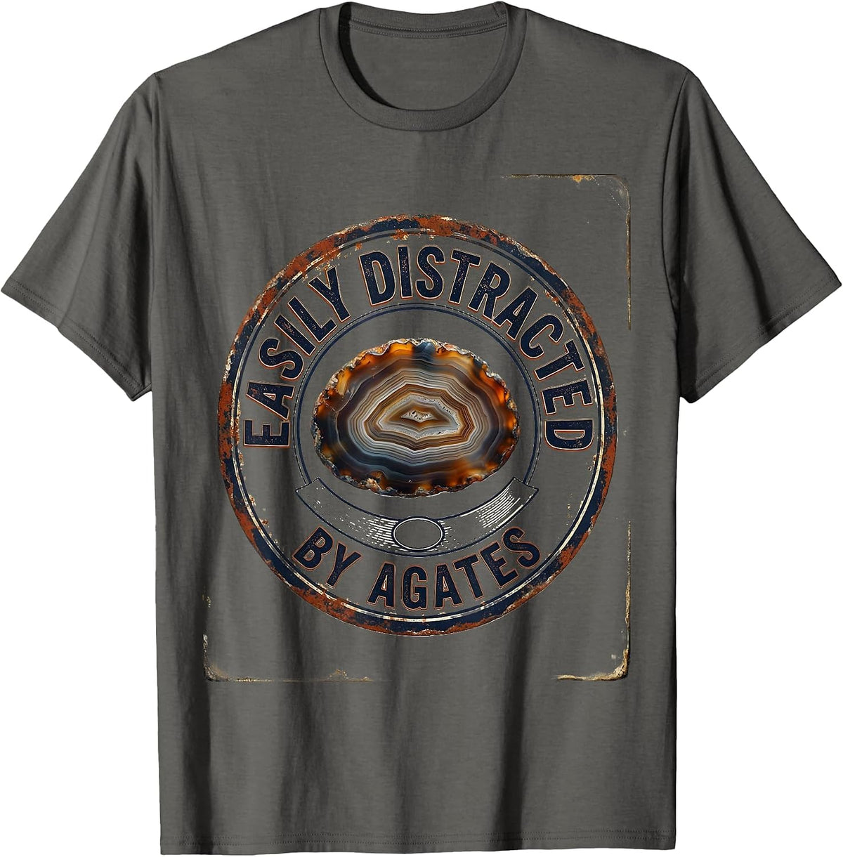 Men's Easily Distracted By Agates Vintage Rock Collector Geode T-Shirt - Asphalt Grey