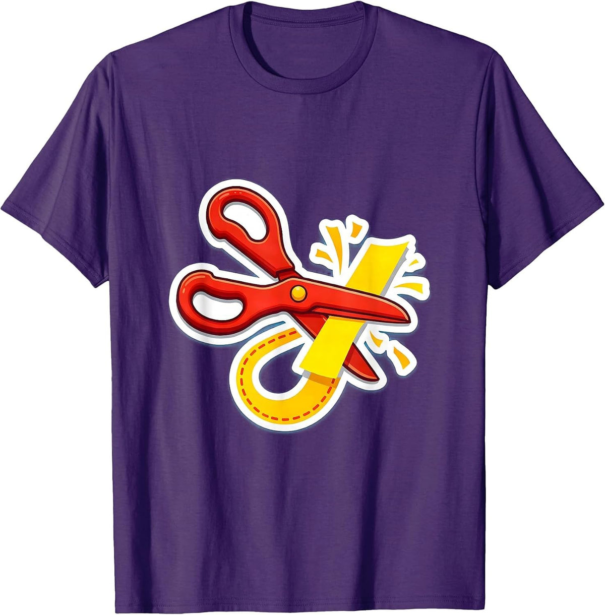 4th Grade Teacher Scissors Dotted Line Graphic T-Shirt - Purple