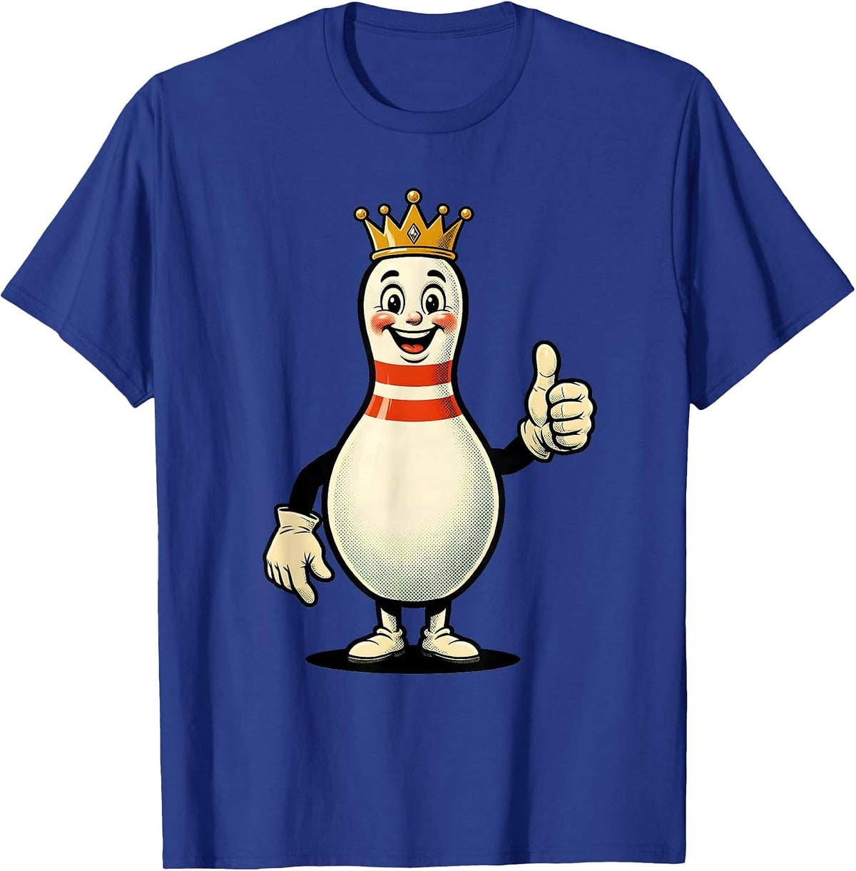 Bowling Pin Crown King Illustration T-Shirt - Royal Blue