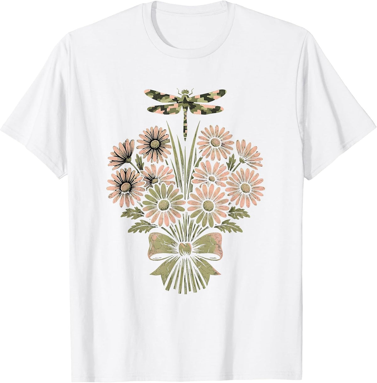 Men's Camo Dragonfly on Reed Nature Illustration T-Shirt - White