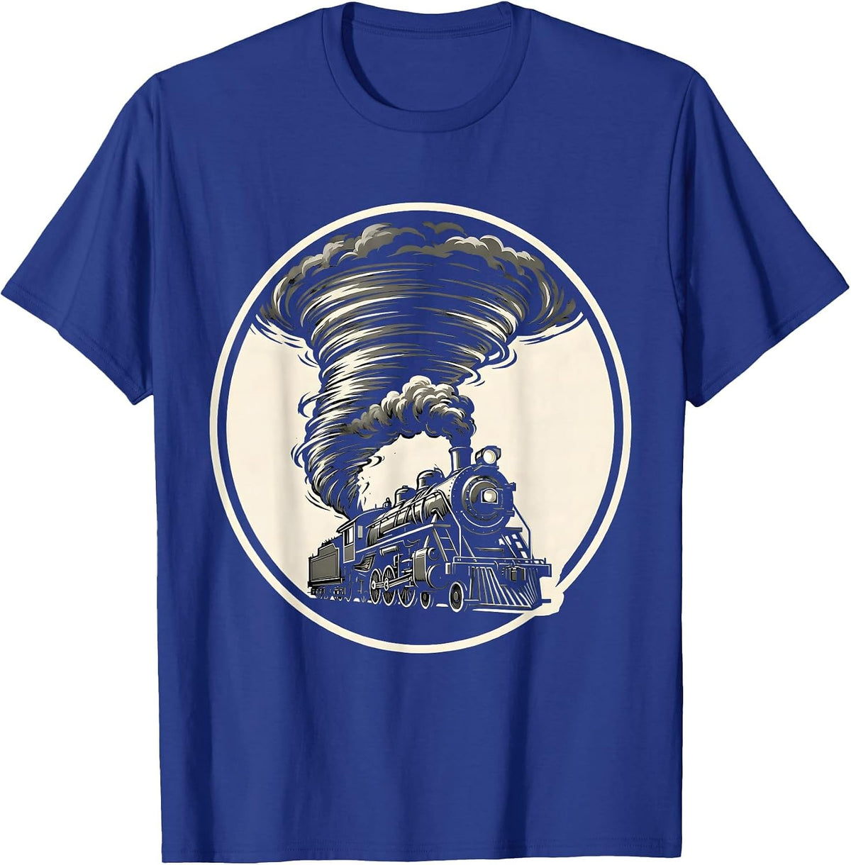 Men's Train Engine Emerging From Tornado Funnel T-Shirt - Royal Blue