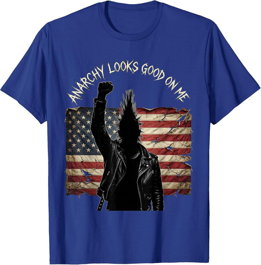 Anarchy Looks Good On Me Punk Design T-Shirt - Royal Blue